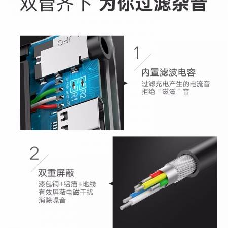 绿联type-c转耳机口一拖二转换器