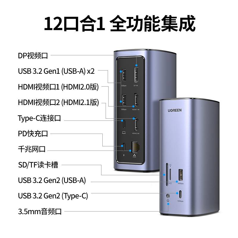 绿联12合1多功能桌面扩展坞