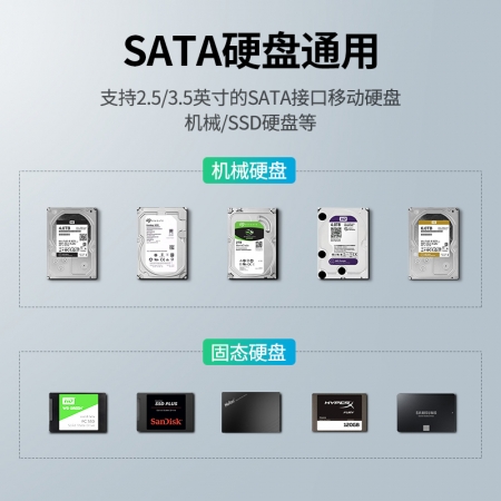 绿联sata硬盘盒，2.5/3.5寸外置usb3.0移动硬盘盒